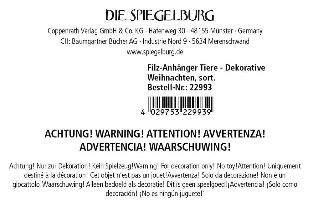 Spiegelburg Filz-Anhänger Tier – Dekorative Weihnachten