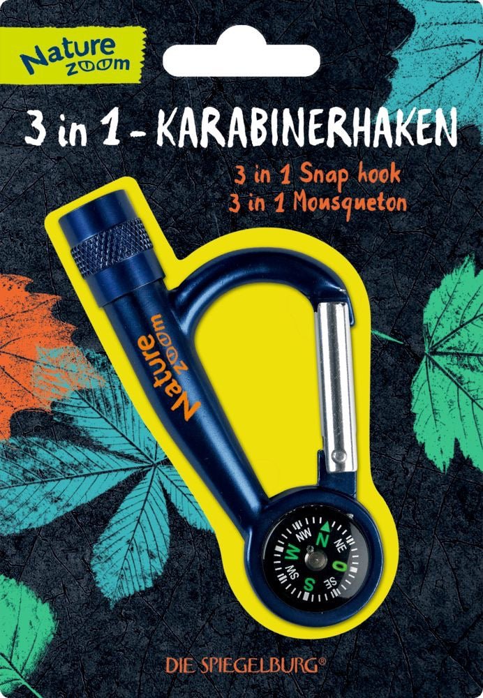 3 - in - 1 Karabinerhaken mit Taschenlampe und Kompass Nature Zoom - Sausebrause Shop