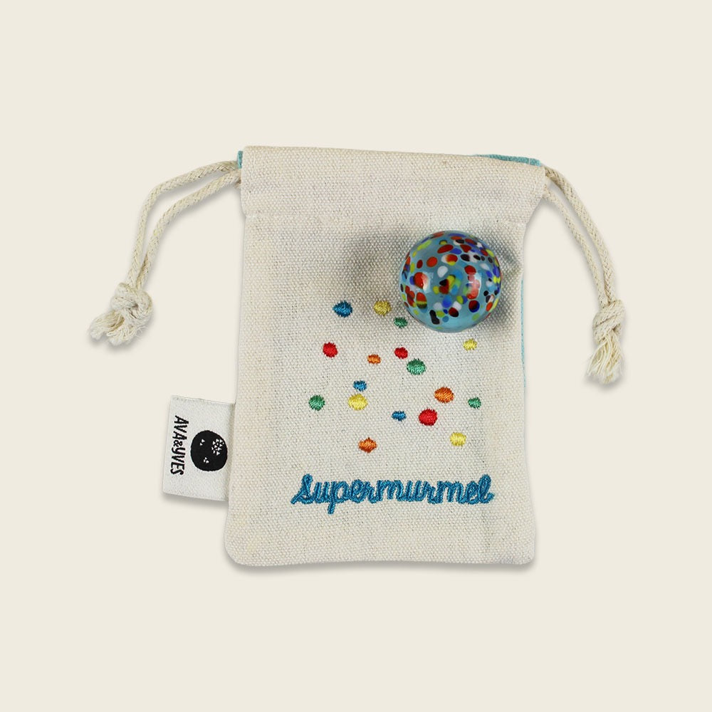 Ava & Yves Supermurmel Hellblau Muranoglas mit Konfetti 25 mm