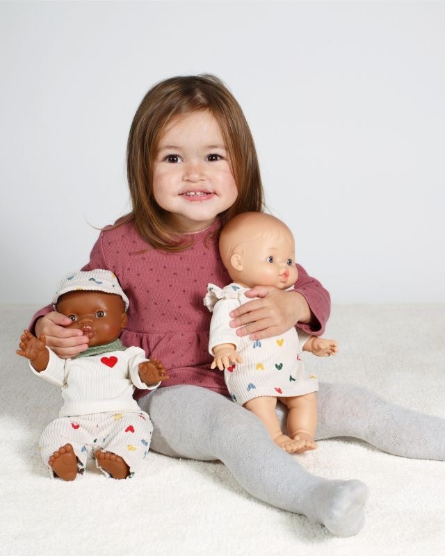 Heless Puppen Kordhose Herz Konfetti Set mit Tshirt und Nickituch 35‑45 cm