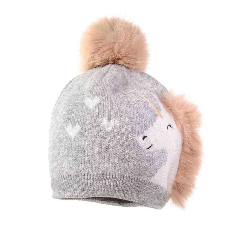 Maximo Mädchen Mütze Einhorn grau