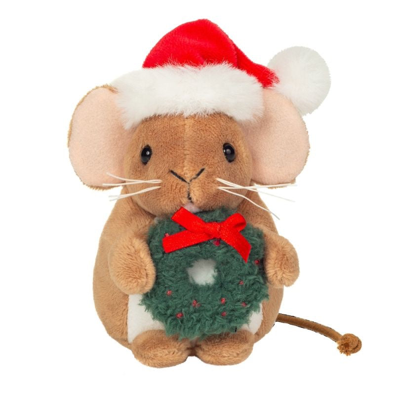 Teddy Hermann – Weihnachtsmaus mit Kranz 11 cm – Plüschtier