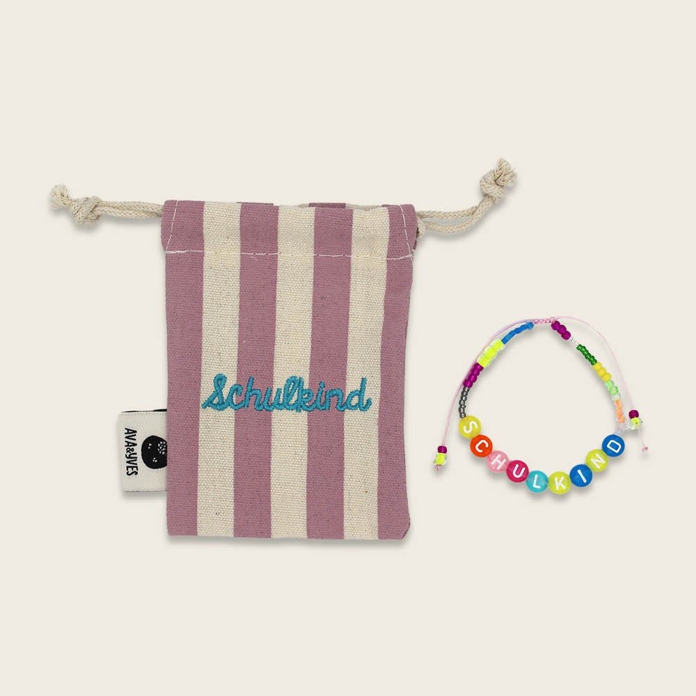 Ava & Yves Armband Schulkind im Säckchen dunkelrosa / weiß - Sausebrause Shop