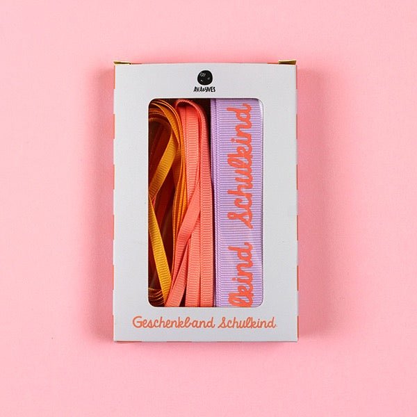 Ava & Yves Geschenkband - Set Schulkind – Flieder/Rosa/Gelb (3×3 m) - Sausebrause Shop