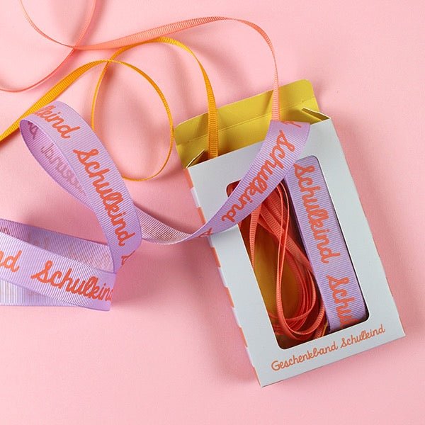 Ava & Yves Geschenkband - Set Schulkind – Flieder/Rosa/Gelb (3×3 m) - Sausebrause Shop