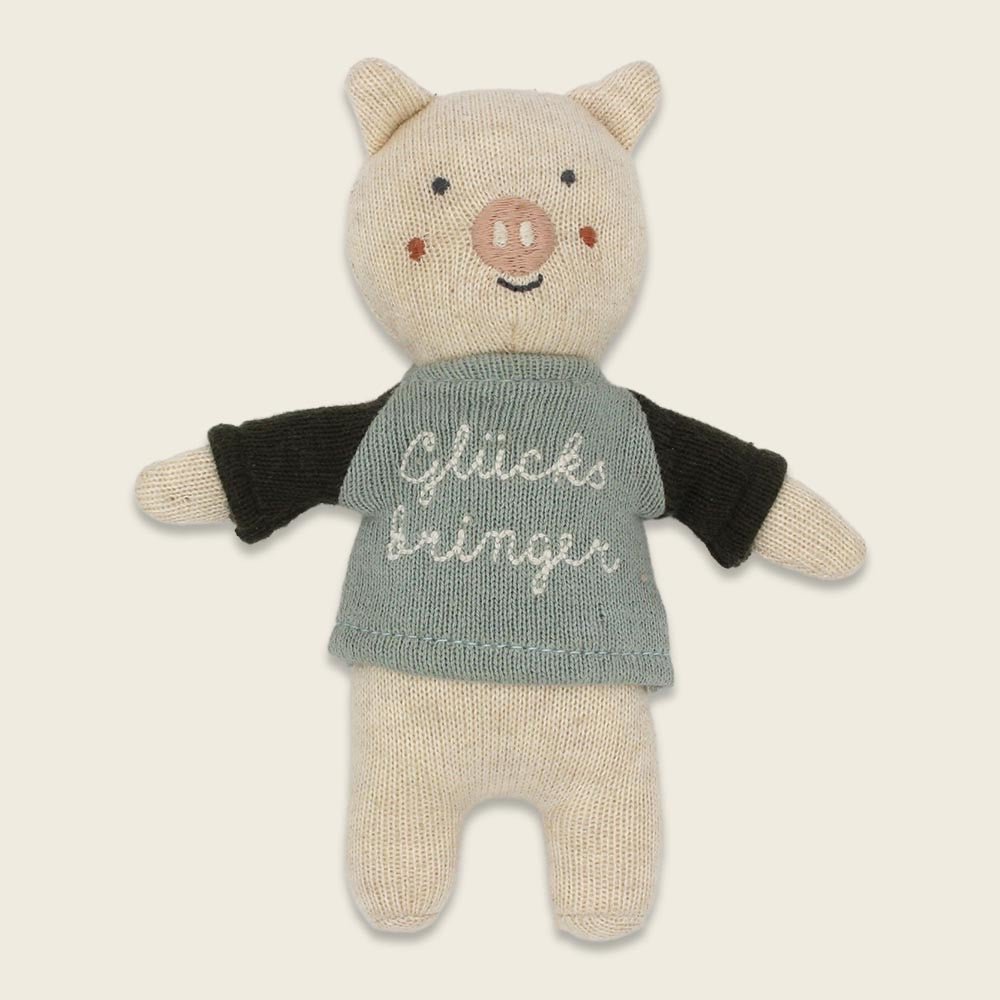 Ava & Yves Glücksbringer - Schwein 15 cm – Shirt eisblau/oliv - Sausebrause Shop