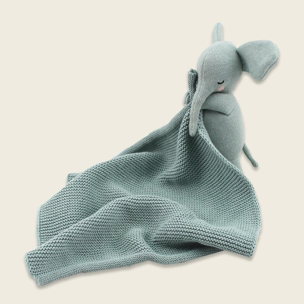 Ava & Yves Kuscheltuch mit großem Elefant dull blue - Sausebrause Shop
