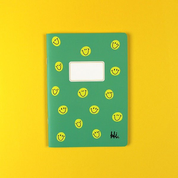 Ava& Yves Notizheft Grün – gelbe Smiles, A5 liniert (30 Blatt) - Sausebrause Shop