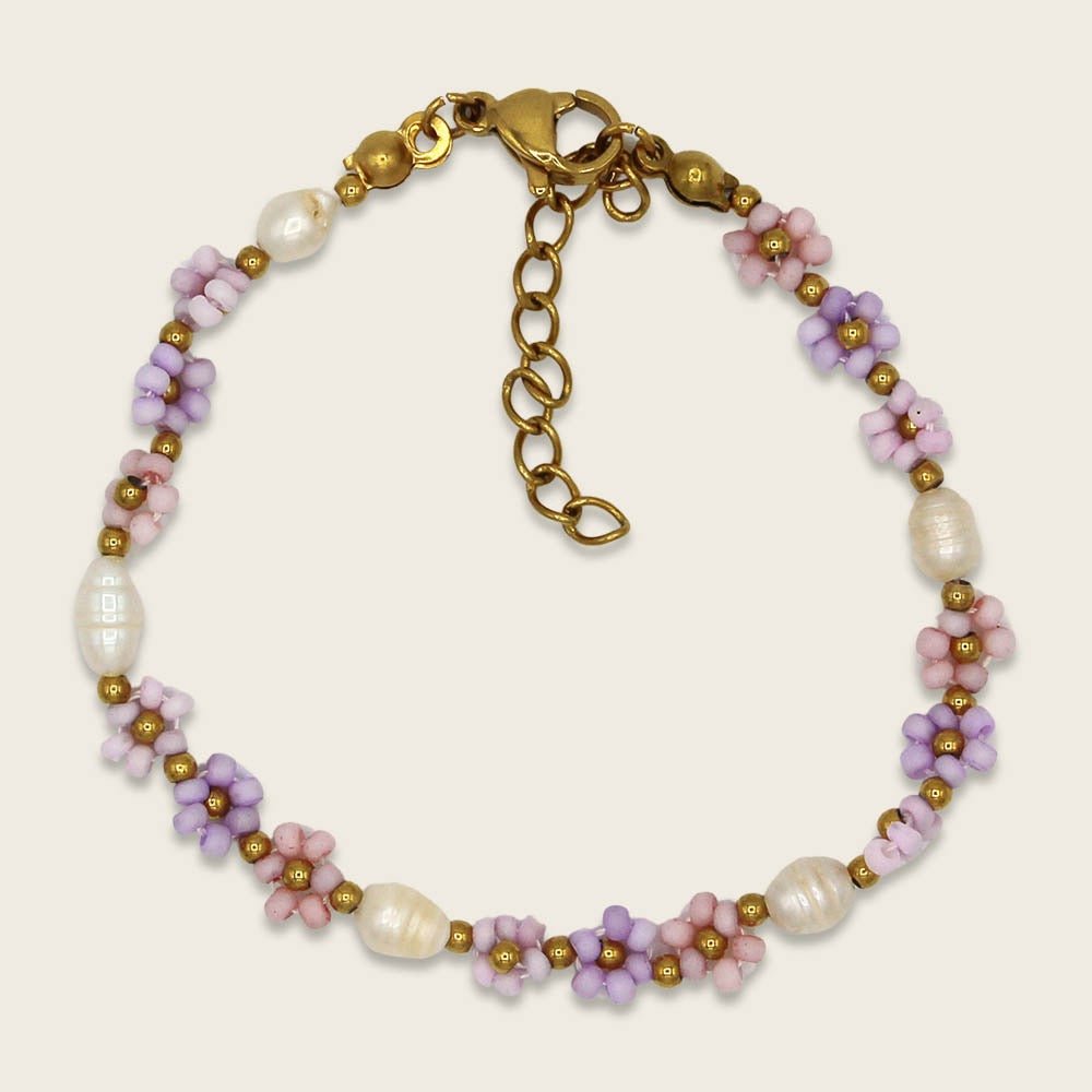 Ava & Yves Perlenarmband Blumen – Pastell mit Säckchen & Karabiner - Sausebrause Shop