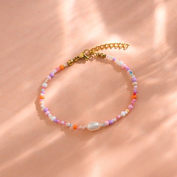Ava & Yves Perlenarmband flieder / rosa mit Karabinerverschluss und Säckchen in flieder/weiss - Sausebrause Shop
