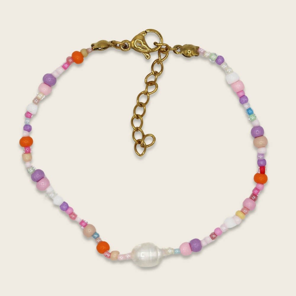 Ava & Yves Perlenarmband flieder / rosa mit Karabinerverschluss und Säckchen in flieder/weiss - Sausebrause Shop