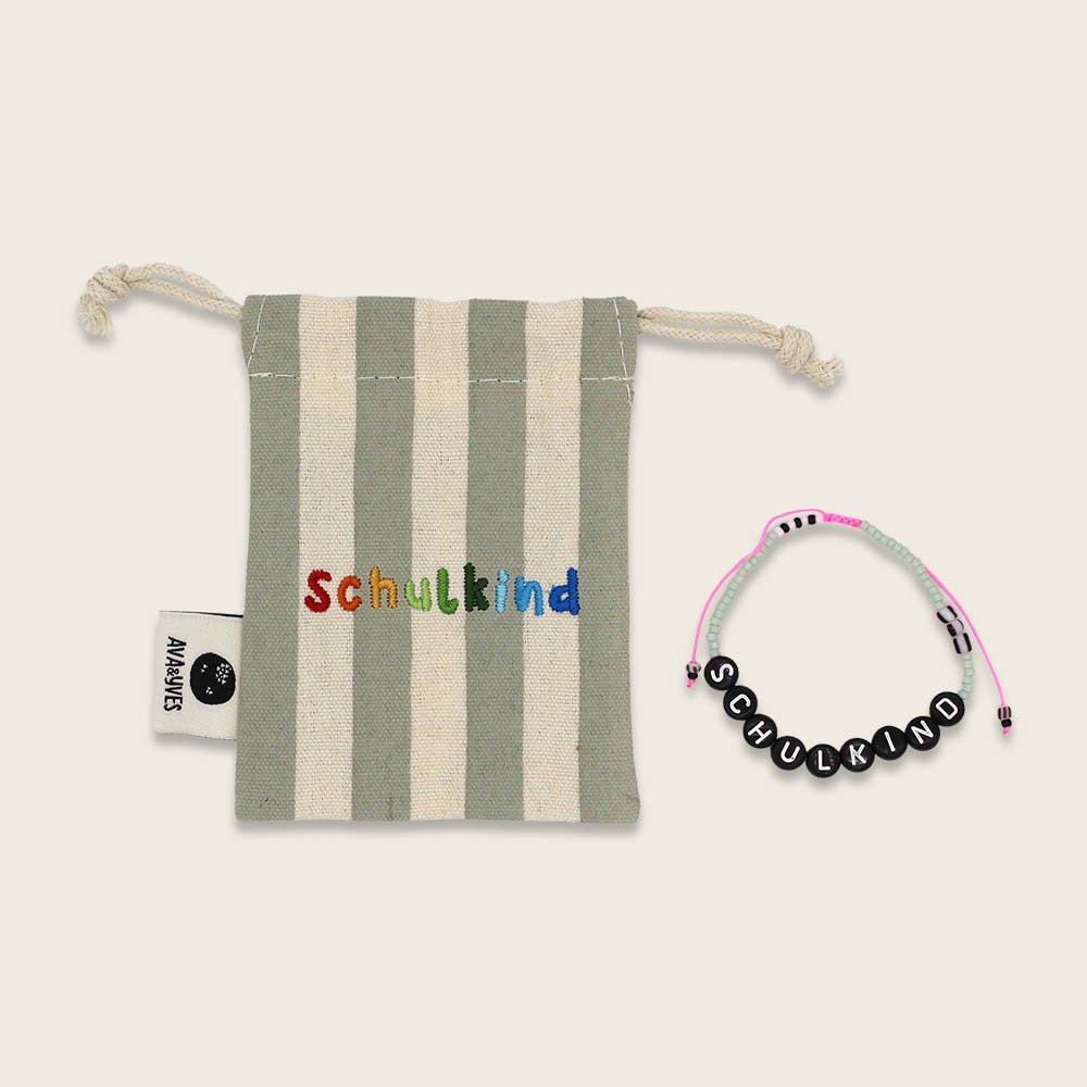 Ava & Yves Perlenarmband „Schulkind“ mint/pink mit Säckchen - Sausebrause Shop