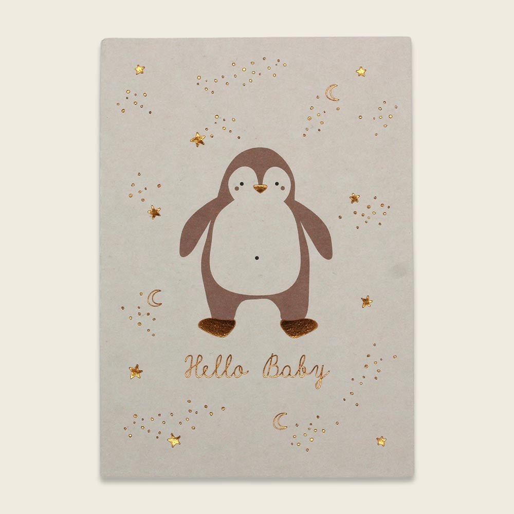 Ava & Yves Postkarte Pinguin Hello Baby rose mit Kupferfolie - Sausebrause Shop