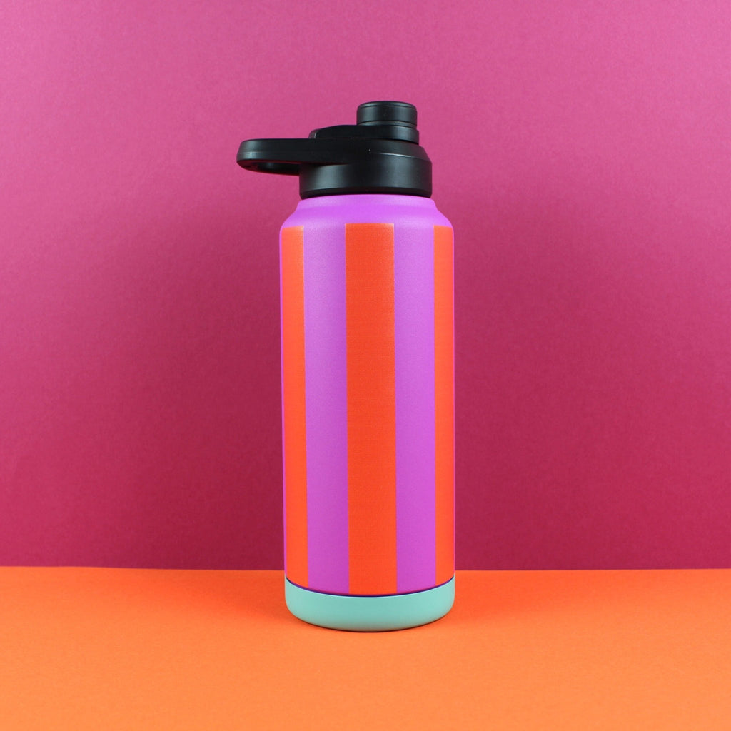 Ava & Yves Trinkflasche „Stripes“ 1000 ml – fuchsia/rot/petrol - Sausebrause Shop