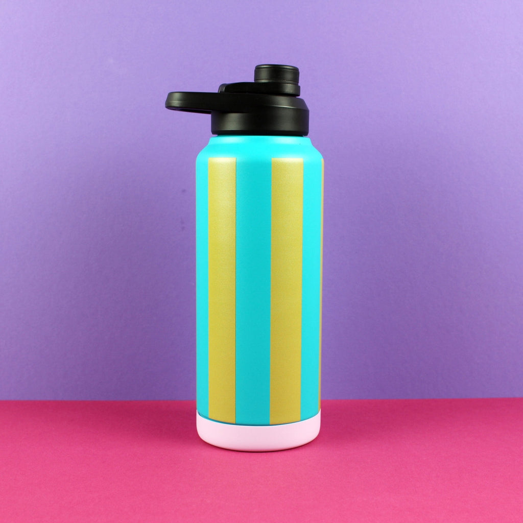 Ava & Yves Trinkflasche „Stripes“ 1000 ml – petrol/olive/flieder - Sausebrause Shop