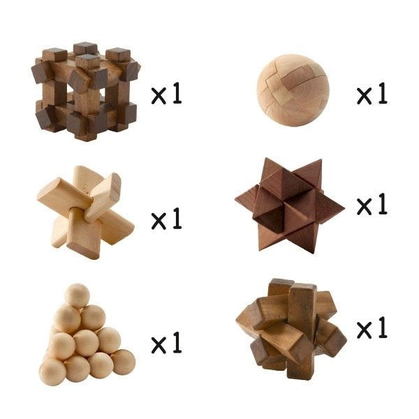 Djeco Knobelspiele Woodix – 6 Geduldsspiele aus Holz - Sausebrause Shop