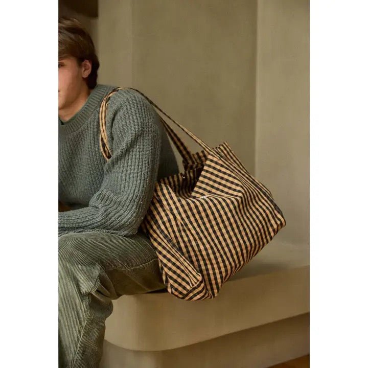 Gabrielle Paris Handbag „Vichy Café“ – Baumwoll - Tote im Coffee - Karo - Sausebrause Shop