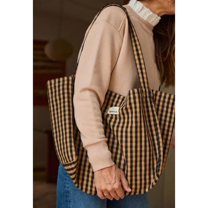 Gabrielle Paris Handbag „Vichy Café“ – Baumwoll - Tote im Coffee - Karo - Sausebrause Shop