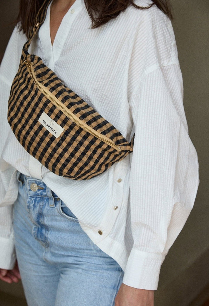 Gabrielle Paris Waist Bag „Vichy Café“ – Hüfttasche aus Baumwolle, Coffee - Karo - Sausebrause Shop