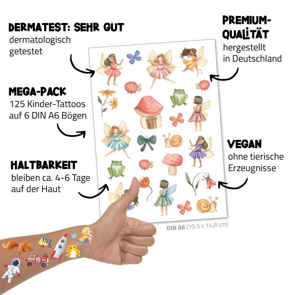 Happy Tatts – Kinder - Tattoos Märchen, 48 Stück - Sausebrause Shop