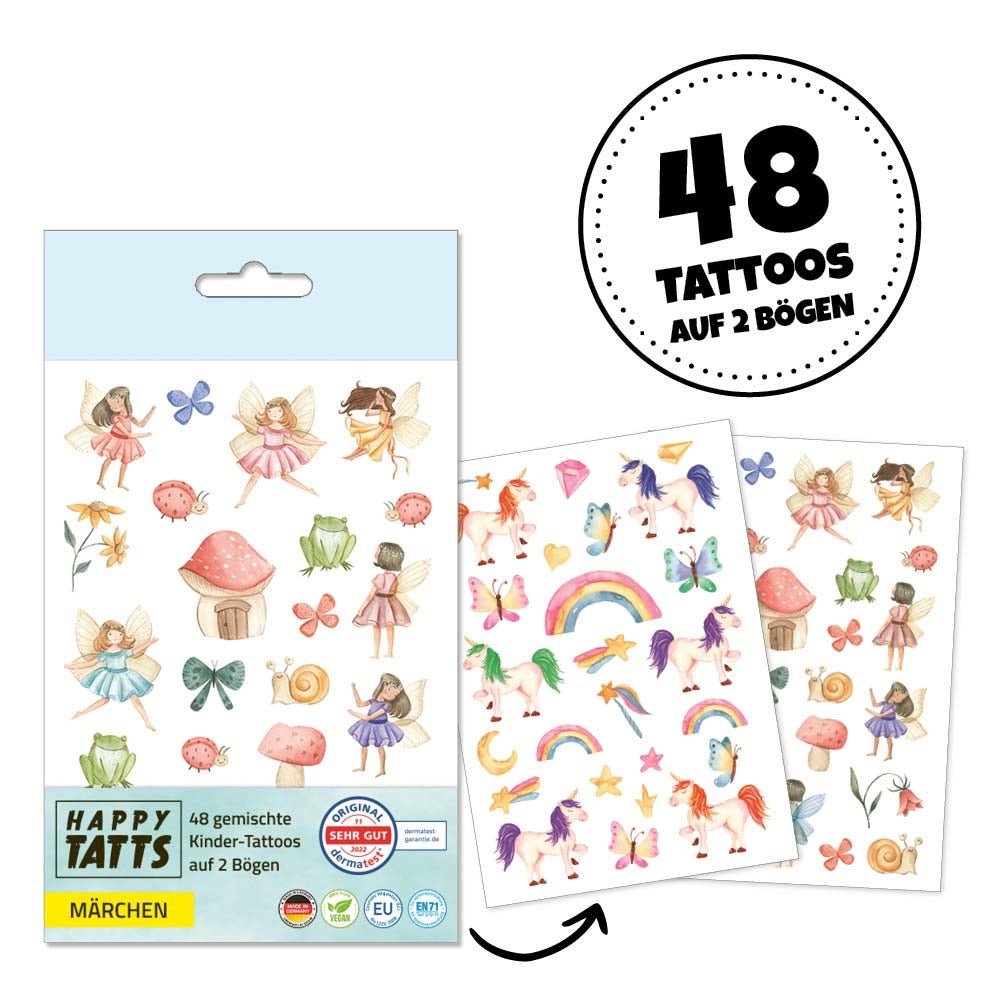 Happy Tatts – Kinder - Tattoos Märchen, 48 Stück - Sausebrause Shop