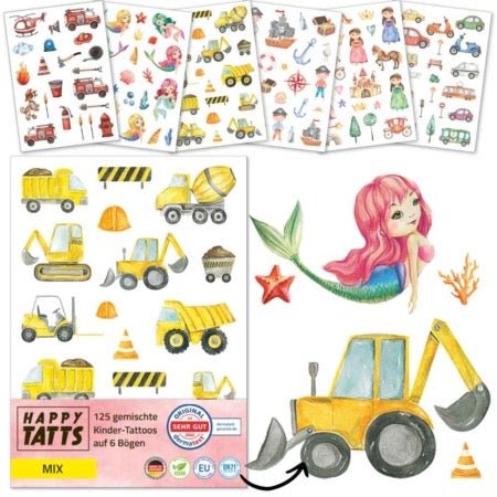 Happy Tatts – Kinder - Tattoos Mix, 125 Stück - Sausebrause Shop