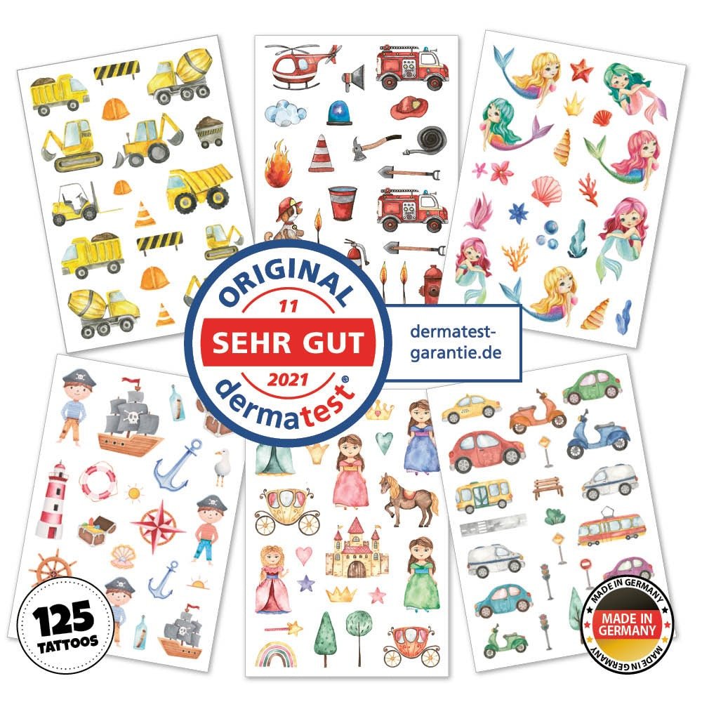 Happy Tatts – Kinder - Tattoos Mix, 125 Stück - Sausebrause Shop
