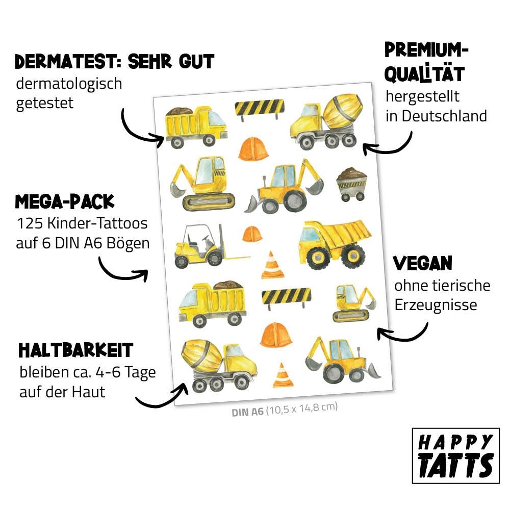 Happy Tatts – Kinder - Tattoos Mix, 125 Stück - Sausebrause Shop
