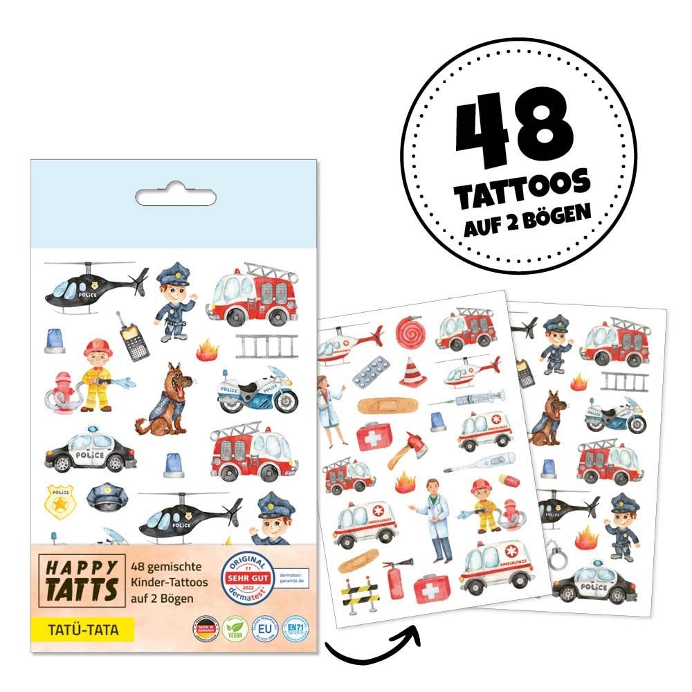 Happy Tatts – Kinder - Tattoos Tatü Tata, 48 Stück - Sausebrause Shop