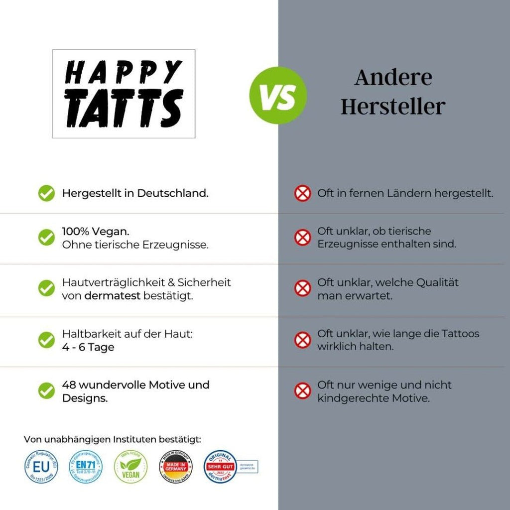 Happy Tatts – Kinder - Tattoos Tatü Tata, 48 Stück - Sausebrause Shop