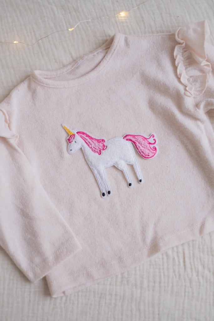 Hej Hanni flauschiges Bügelpatch Einhorn - Sausebrause Shop