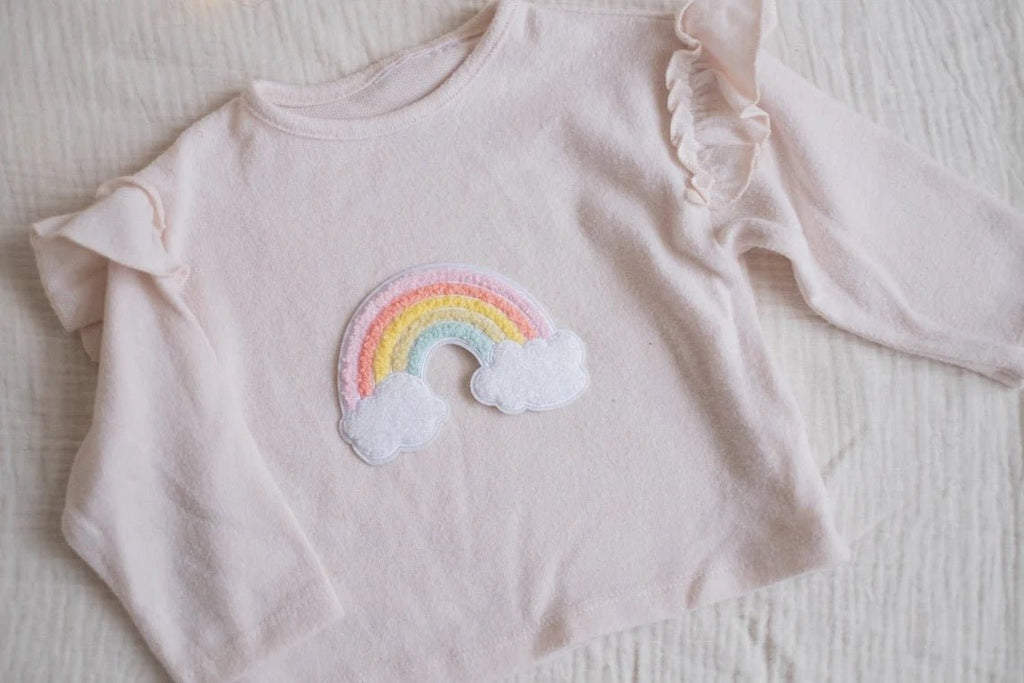 Hej Hanni flauschiges Bügelpatch Regenbogen 12 cm breit - Sausebrause Shop