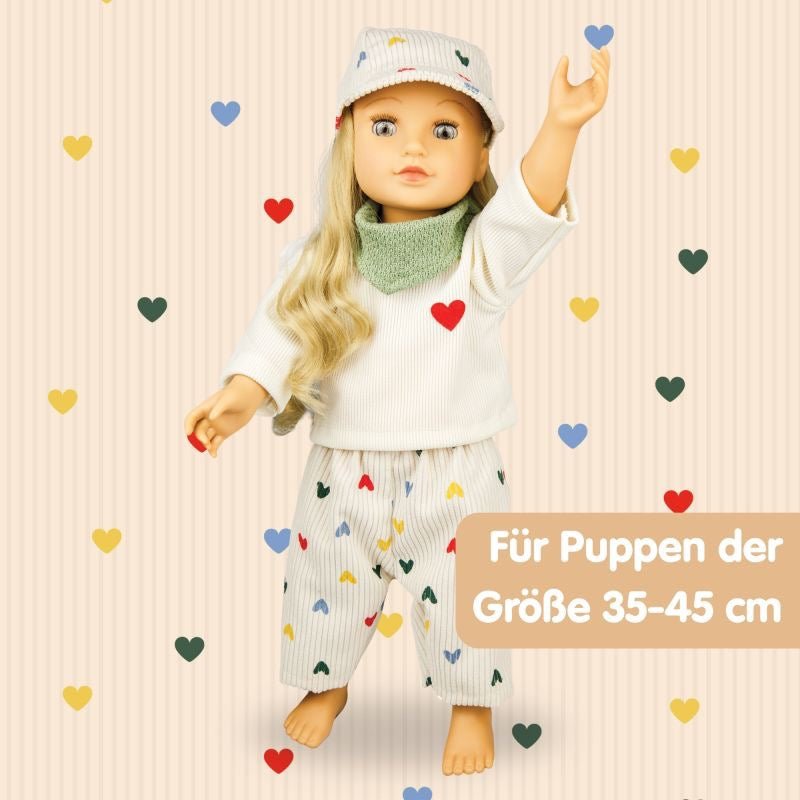 Heless Puppen Kordhose Herz Konfetti Set mit T-Shirt Nickituch 28‑35 cm - Sausebrause Shop