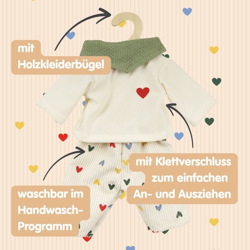 Heless Puppen Kordhose Herz Konfetti Set mit T-Shirt Nickituch 28‑35 cm - Sausebrause Shop
