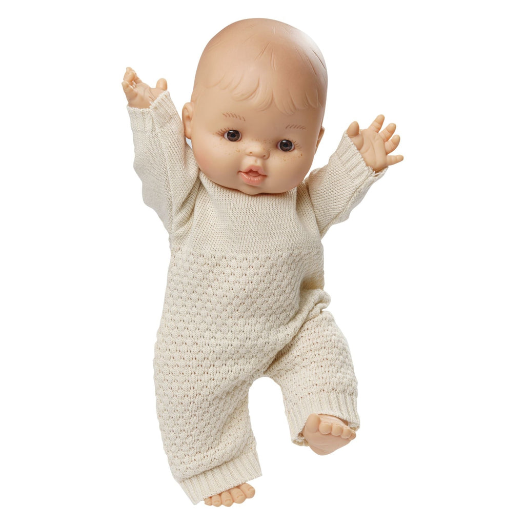 Heless Puppen Strickstrampler aus 100 % Bio - Baumwolle ecru - Sausebrause Shop
