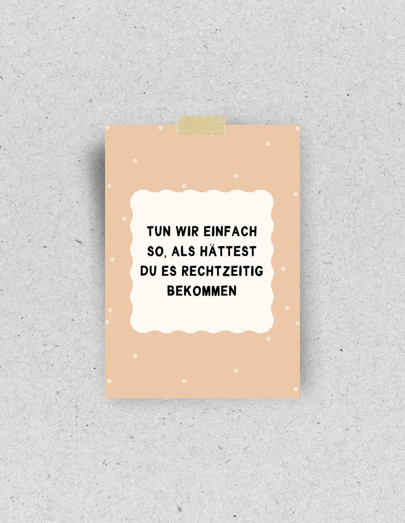 Hellopinlin Postkarte „Verspätetes Geschenk“ – Recyclingpapier DIN A6, Blauer Engel - Sausebrause Shop