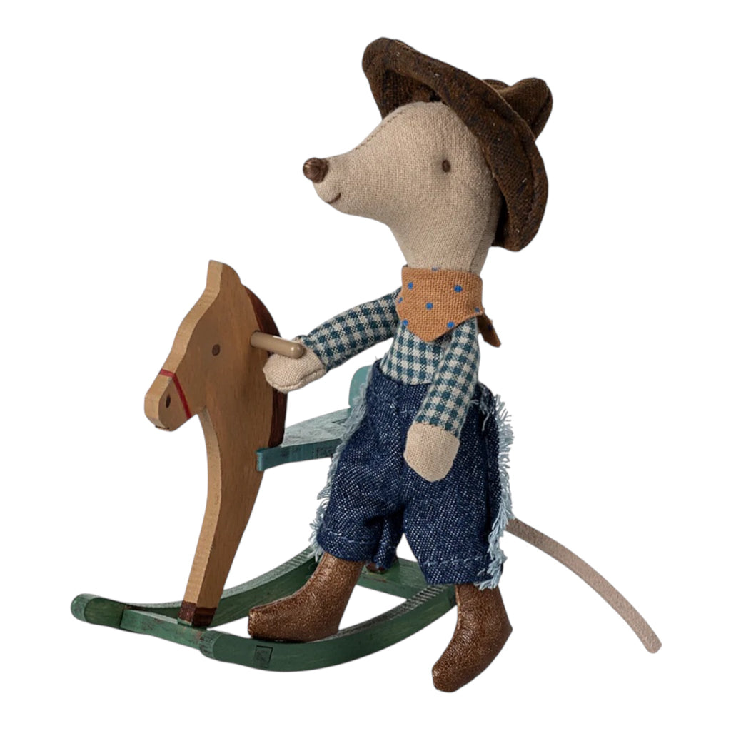 Maileg Cowboy Maus auf Schaukelpfred Kleiner Bruder - Sausebrause Shop