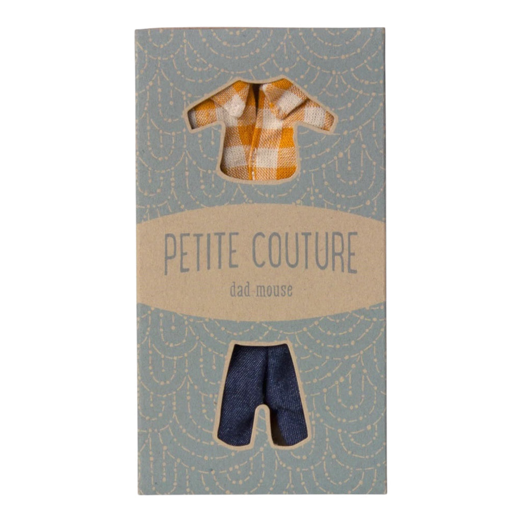 Maileg Kleidung Papa Maus Gelb kariertes Hemd und blaue Hose - Sausebrause Shop