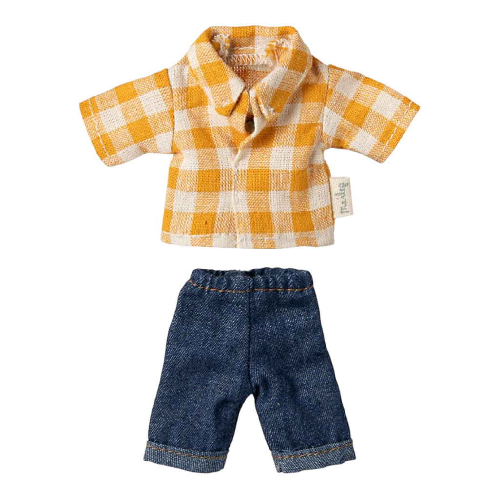 Maileg Kleidung Papa Maus Gelb kariertes Hemd und blaue Hose - Sausebrause Shop