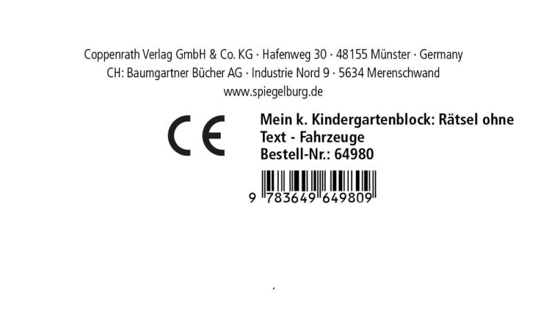 Mein kunterbunter Kindergartenblock Raetsel ohne Text Fahrzeuge 80 Seiten - Sausebrause Shop