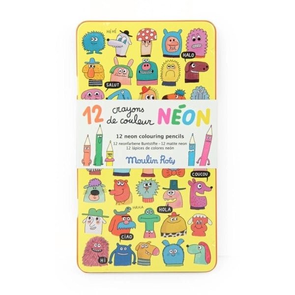 Moulin Roty Schmouks 12 neonfarbene Buntstifte Metalldose - Sausebrause Shop