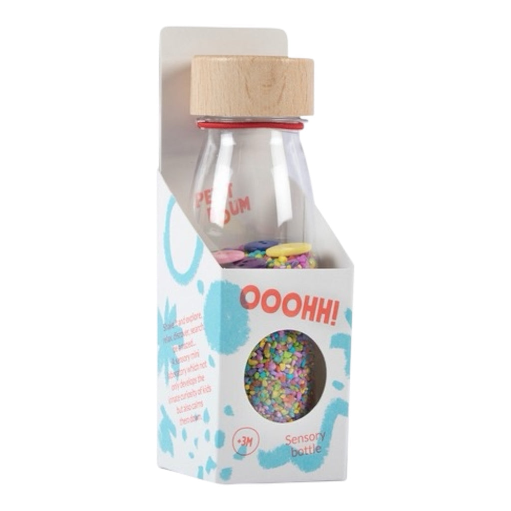 Petit Boum Sound Bottle Buttons – Sensorikflasche ab 3 Monaten mit bunten Knöpfen & sanften Klängen - Sausebrause Shop