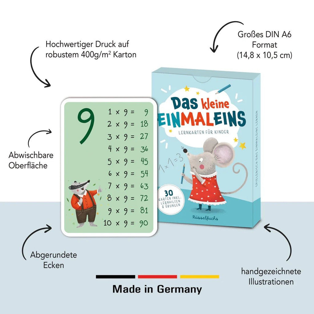 Rüsselfuchs Einmaleinskarten 1–10 – 30 handgezeichnete Lernkarten A6 - Sausebrause Shop
