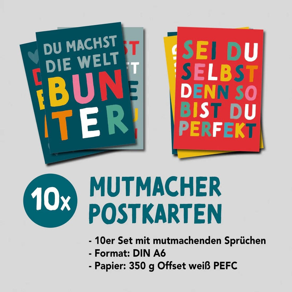 Rüsselfuchs Mutmacher - Kartenset BUNT – 10 ermutigende Postkarten (DIN A6) - Sausebrause Shop