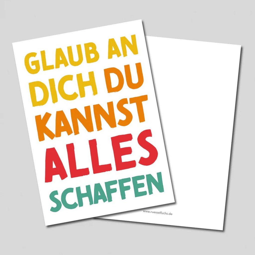 Rüsselfuchs Postkarte „Glaub an dich – du kannst alles schaffen“ – Mutmacherkarte | DIN A6 - Sausebrause Shop
