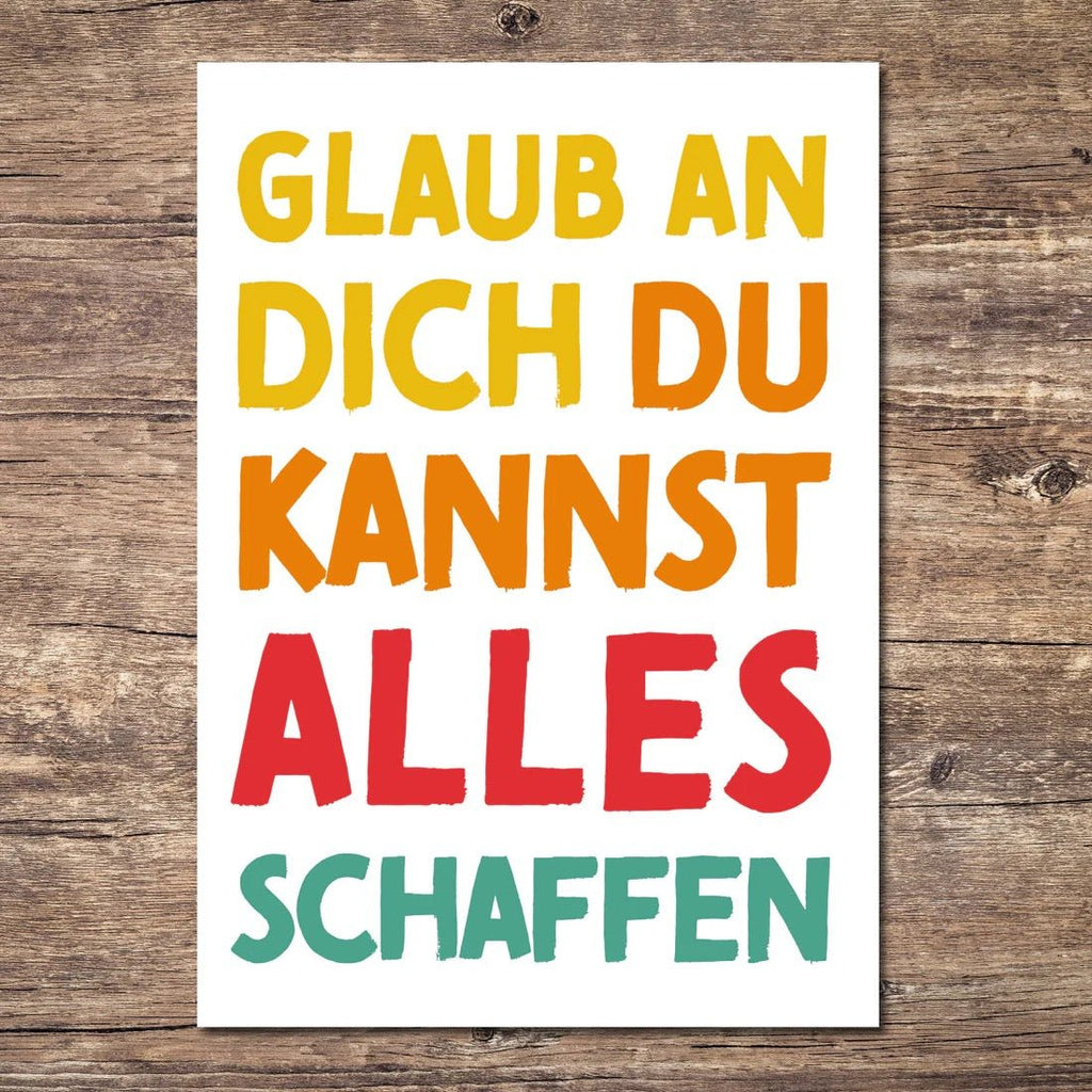 Rüsselfuchs Postkarte „Glaub an dich – du kannst alles schaffen“ – Mutmacherkarte | DIN A6 - Sausebrause Shop
