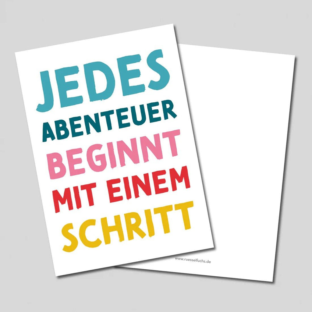 Rüsselfuchs Postkarte „Jedes Abenteuer beginnt mit einem Schritt“ – Mutmacherkarte DIN A6 - Sausebrause Shop