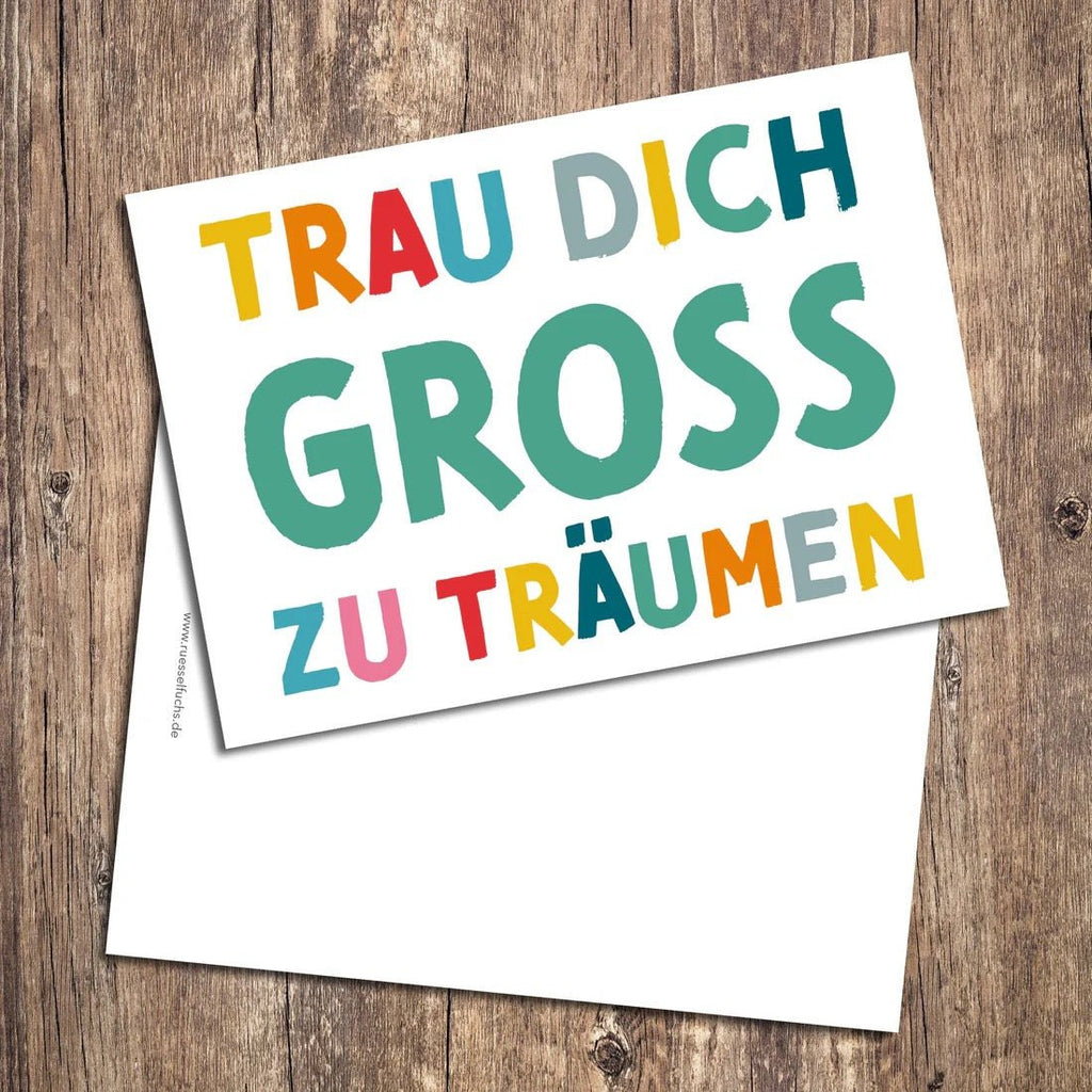 Rüsselfuchs Postkarte „Trau dich, groß zu träumen“ – Mutmacherkarte DIN A6 - Sausebrause Shop