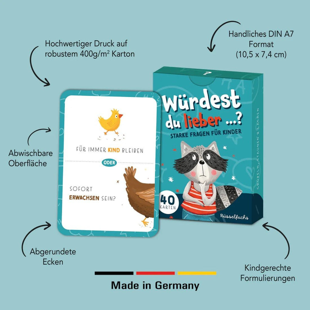 Rüsselfuchs Spiel „Würdest du lieber…?“ – Fragen für Kinder - Sausebrause Shop