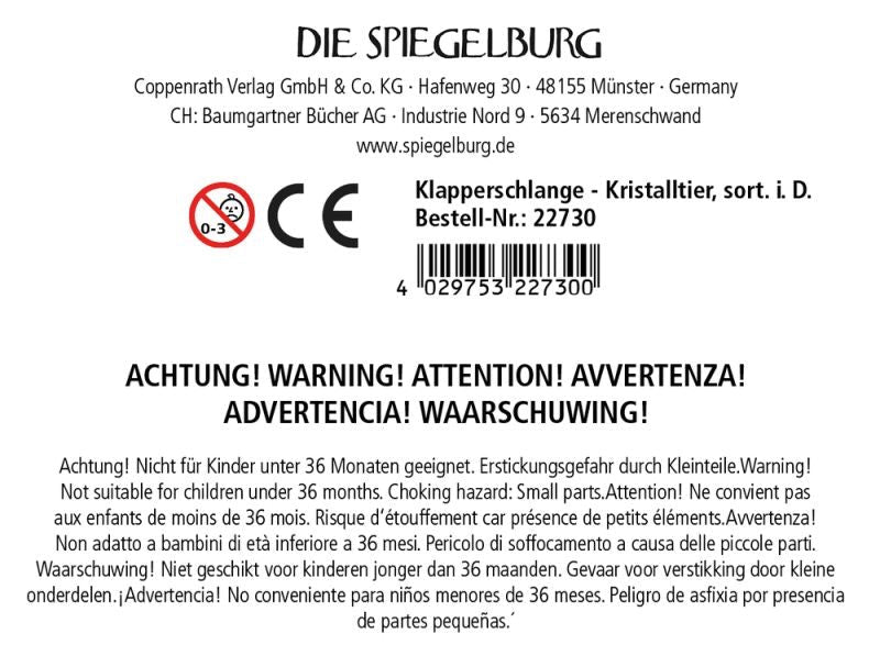 Spiegelburg Kristalltier Klapperschlange farbig sortiert 58 cm - Sausebrause Shop